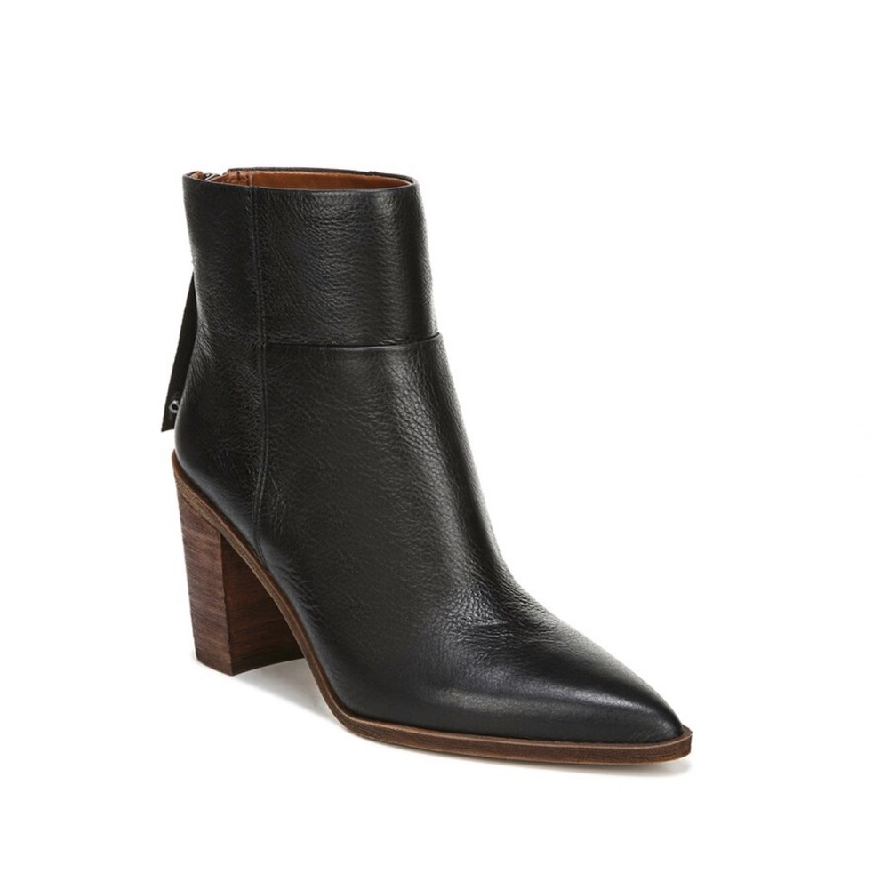 Franco Sarto Black Leather Pointed Toe Ankle Boots